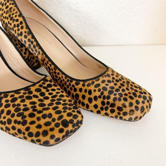 ANTHROPOLOGIE Spotted Leopard Cheetah Calf Hair Square Toe Chunky Heels Pumps. 9 - Picture 6 of 15
